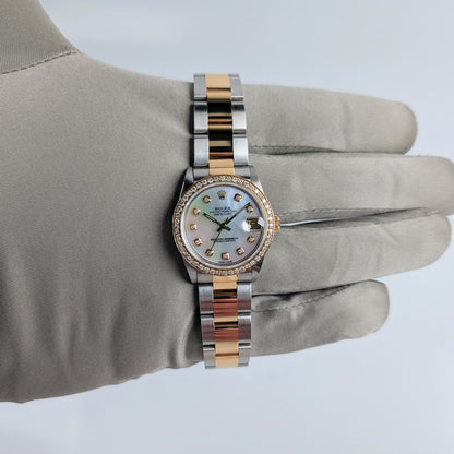 Rolex Datejust Two-Tone 18k Yellow Gold Oyster Bracelet — Custom Diamond Bezel & MOP Diamond Dial, Ref. 68273
