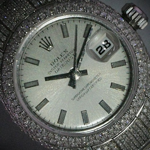Rolex Datejust Ladies — Custom Natural Diamond Encrusted, Silver Index Dial, Ref. 179160