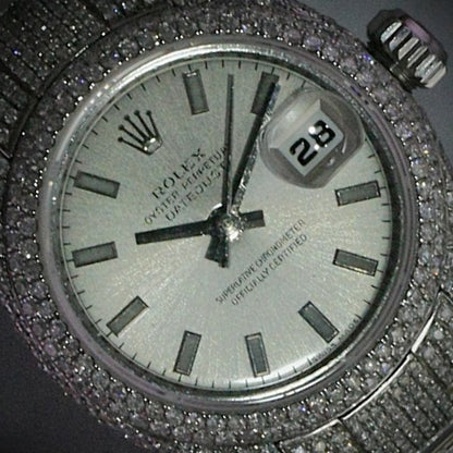 Rolex Datejust Ladies — Custom Natural Diamond Encrusted, Silver Index Dial, Ref. 179160