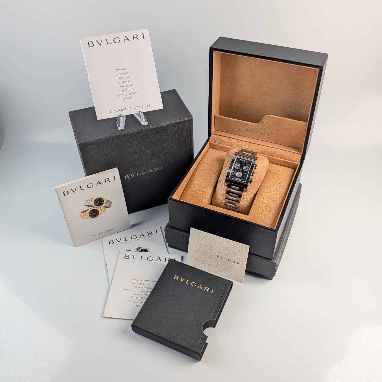 Bulgari Rettangolo Chronograph Men's Watch | Black Dial | Ref. RTC49S