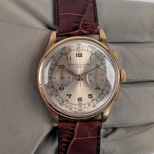 Swiss Vintage Solid 18K Yellow Gold Men's Chronograph Watch | Recently Serviced
