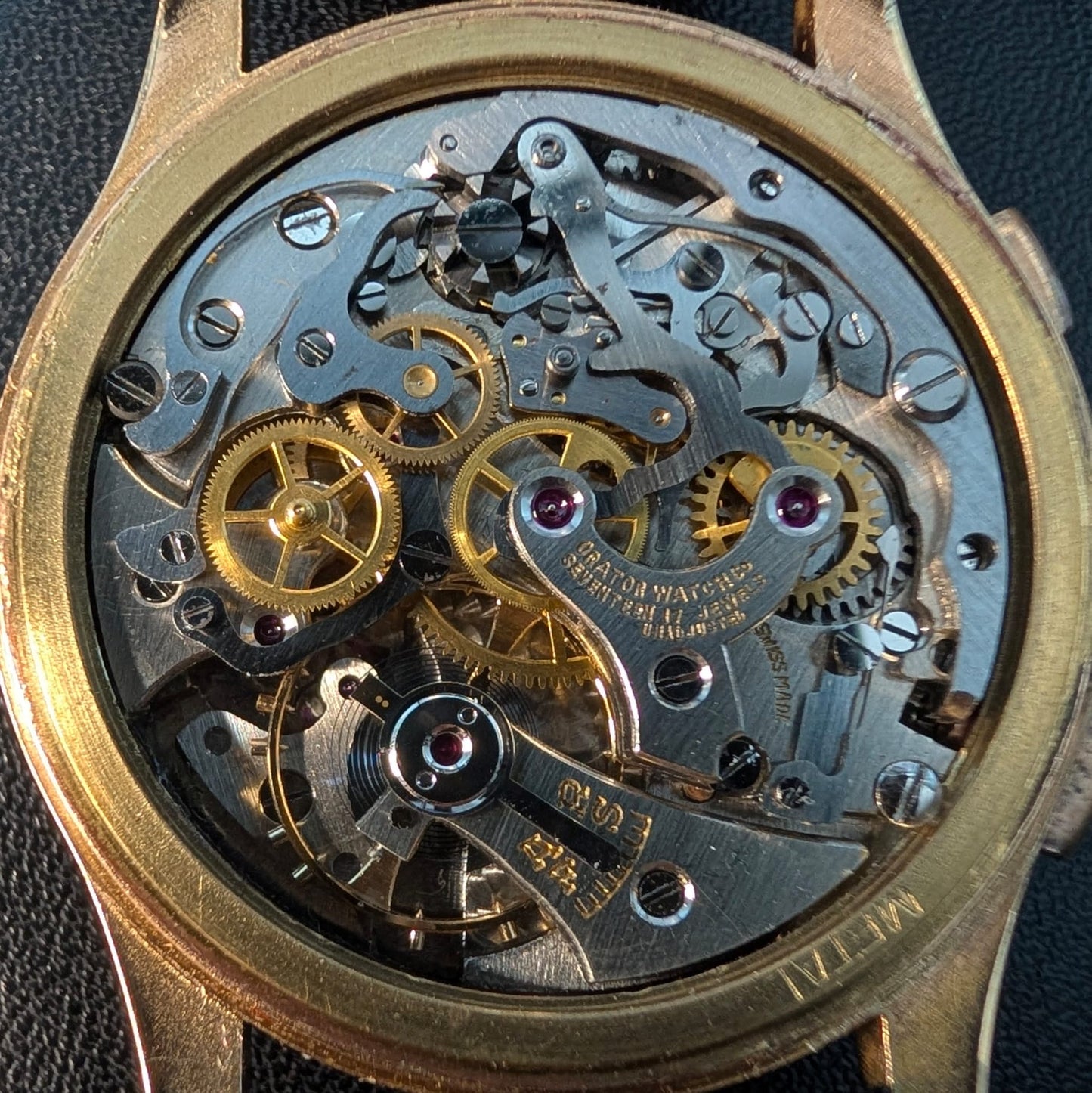 Orator Chronograph Suisse 18K Rose Gold Vintage Watch