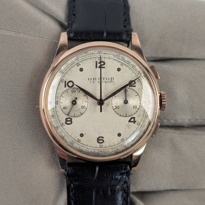 Orator Chronograph Suisse 18K Rose Gold Vintage Watch