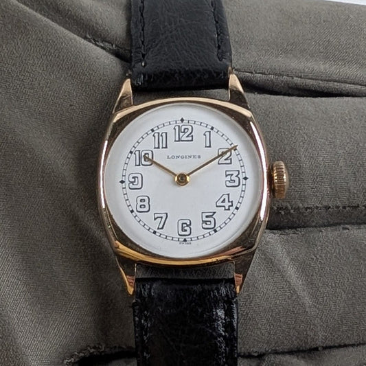 Rare Longines Wadsworth Solid 14K Yellow Gold Cushion Case Watch – 1940s