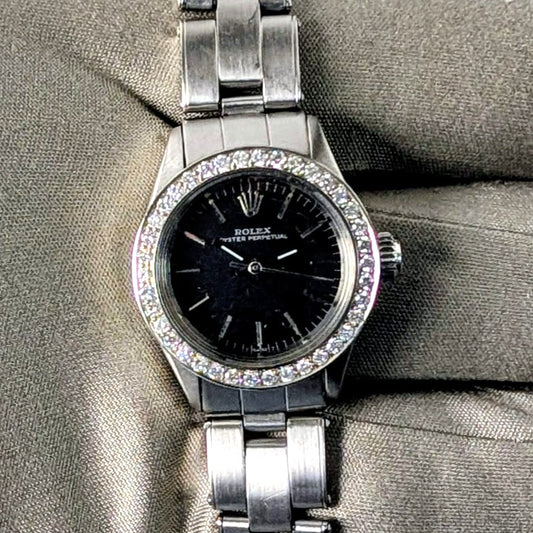 Rolex Ladies Oyster Perpetual | Black Dial | Diamond Bezel | Ref. 6618